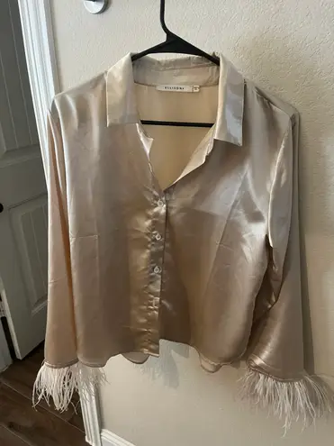 These Three Boutique Satin Feather Shirt