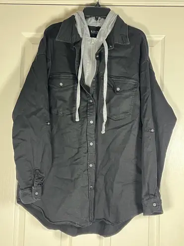 Risen Men’s Unique Black Stretch Button Up/Gray Hoodie Hybrid Size Medium
