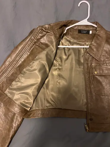 Cropped Brown Faux Leather Jacket with Front Pockets Size L