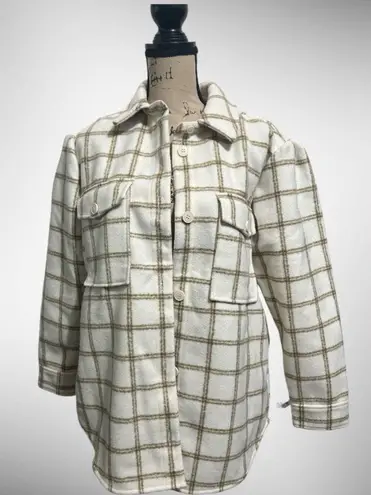 Treasure & Bond NWT$129 Treasure Bond Womens Plaid Puff Sleeve Shirt Jacket Ivory Carsonpane XL