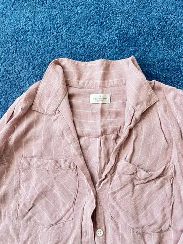 Thread and Supply  Coral Peach Striped Button Up Long Sleeve Women's Shirt Flannel