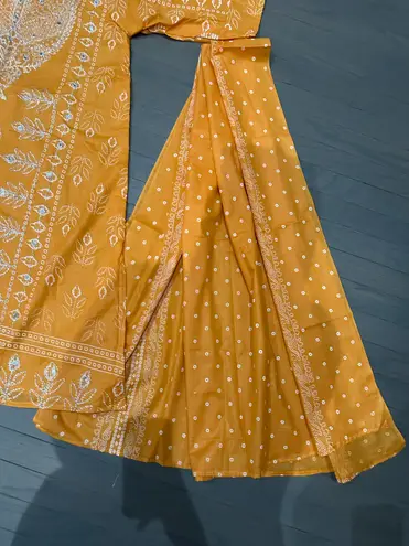 Indian kurta 3pc salwar kameez Embroidery Printed dress size L Color Orange N Size L