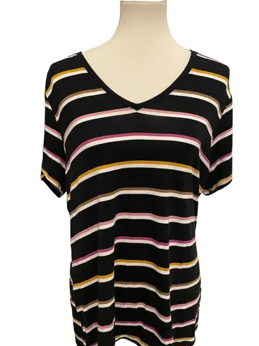 Nine West Black Striped V Neck Top