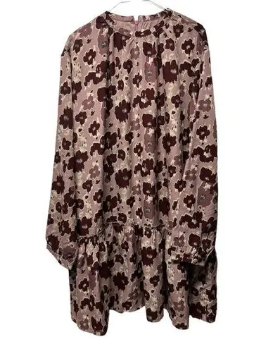 Roolee  The Bloomwood Drop Waist tunic floral Dress purple long sleeve size XXL