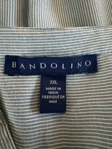 Bandolino Women Lightweight Beaded Blue Striped Roll Tab Long Sleeve Trinity Blouse Size XXL