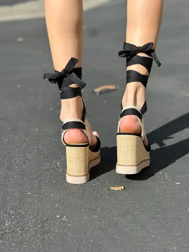 Soda Black Lace Up Wedge
