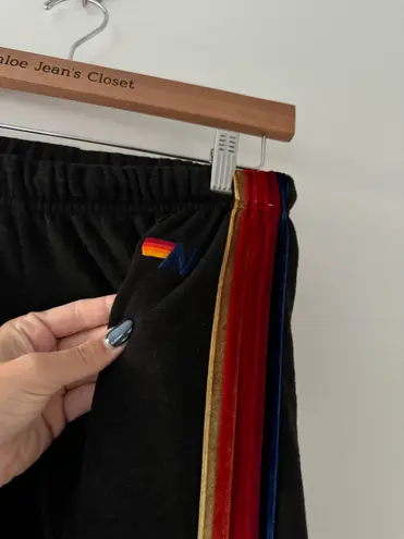 Aviator Nation Black Velvet Stripe Sweatpants S