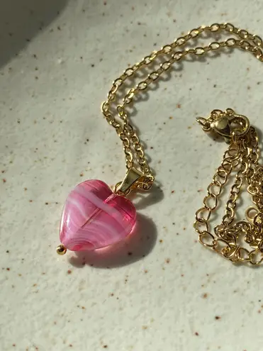 Handmade retro vintage fairy whimsical style quality Czech glass pink heart bead simple necklace🩷