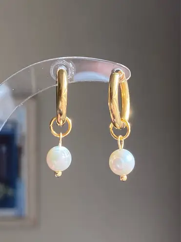 Handmade dainty freshwater pearls hoop earrings💖