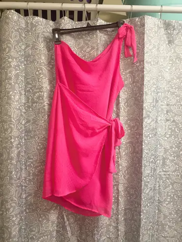 Lucy in the Sky Pink One Should Dress —  Chelsea Shoulder Tie Dress in Hot Pink