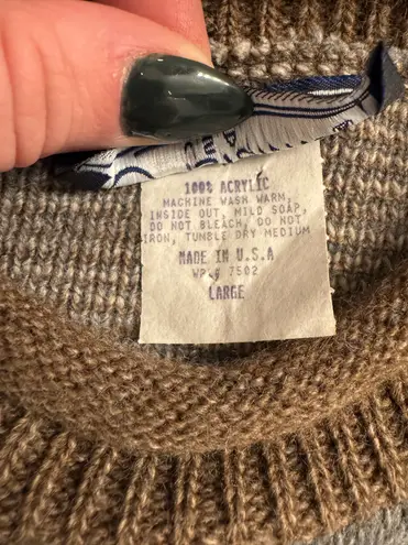 Vtg JJ Browne Patchwork Sweater Large Made in USA 90s Mock Neck Oversized Checkerboard Knit Brown