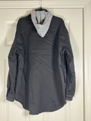 Risen Men’s Unique Black Stretch Button Up/Gray Hoodie Hybrid Size Medium