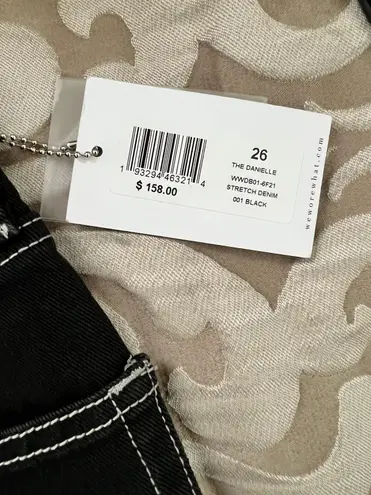 We Wore What The Danielle High Rise Vintage Straight NWT in Black/white stitching