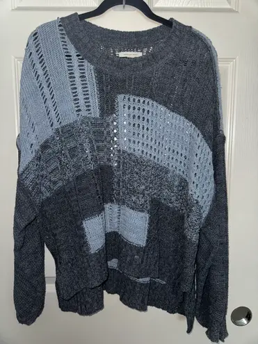 American Eagle Blue Patchwork Pattern Knit Sweater