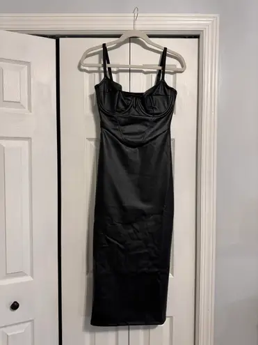 NWT Popilush Shapewear Faux Leather Corset Midi Dress Black