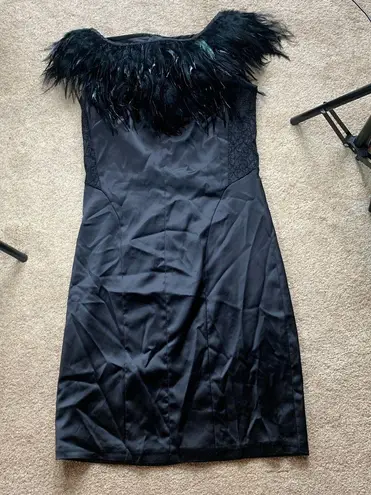 Next BNWT Signature black feather collar off the shoulder dress sz 8