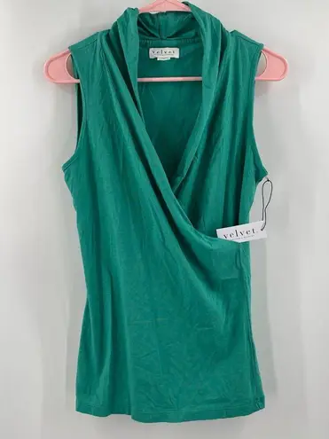 VELVET by GRAHAM & SPENCER Tank Top Size Small Adelise Faux Wrap Tile Collar NWT Green