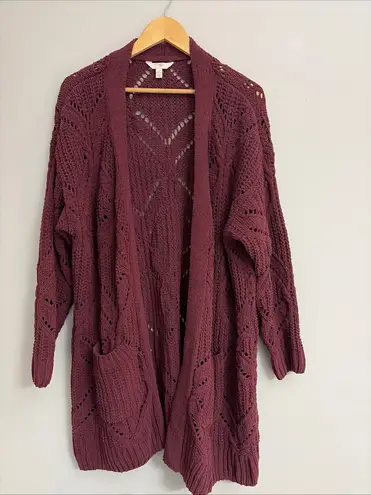 Terra & Sky  Deep Burgundy Open Knit Cardigan size 1X - Image 2