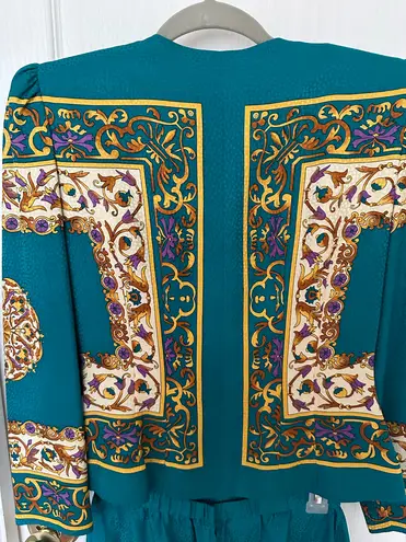 Vtg Maggy London Woman’s 100% Silk Blue Blouse & Skirt Set, Sz 8