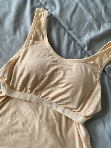 Women Vest Camisole with Built in Shelf Bra Tank Top Comfort Cotton Size M Tan Size M