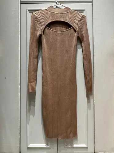 House of Harlow Midi Mockneck Sweater Dress Long Sleeve Light Brown Medium