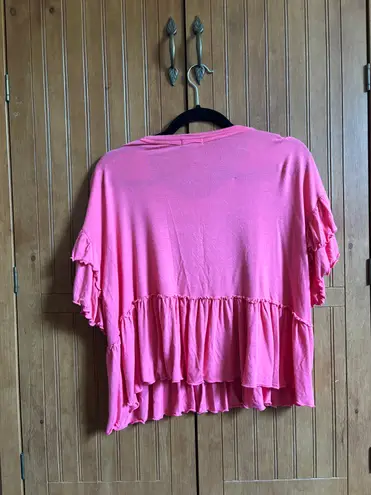 Hot Pink Ruffle Crop Top Shirt Size L