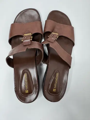 Naturalizer Brown Leather Slip-On Sandals Size 10M