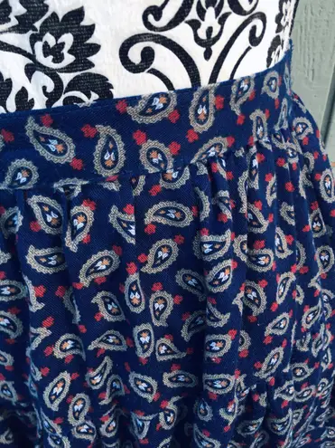 Vintage 80s Lanz Navy Blue Paisley Skirt Yoked Midi With Pockets 4 25” Waist