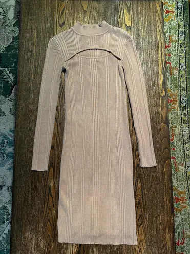 House of Harlow Midi Mockneck Sweater Dress Long Sleeve Light Brown Medium