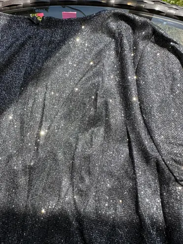 Symphony Shimmer Belted Asymmetrical Flare Hem V-neck Dress Black/Silver Size 2X