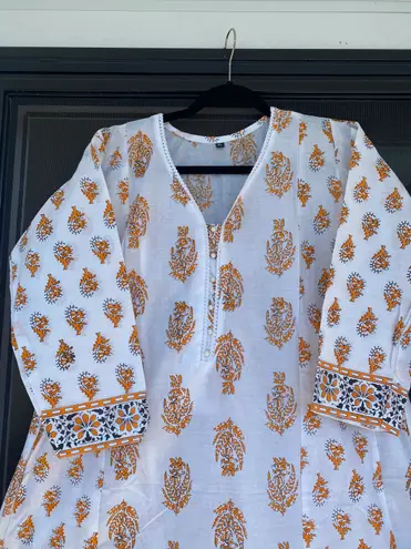 Indian Designer Kurta Palazzo Dupatta Set Women Salwar Kameez Ready To Wear Suit Gold Size XL