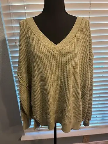 American Eagle AE Oversized Big Hug Waffle V-Neck Sweatshirt - XL