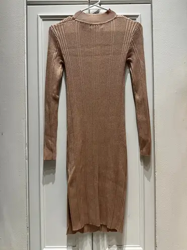 House of Harlow Midi Mockneck Sweater Dress Long Sleeve Light Brown Medium