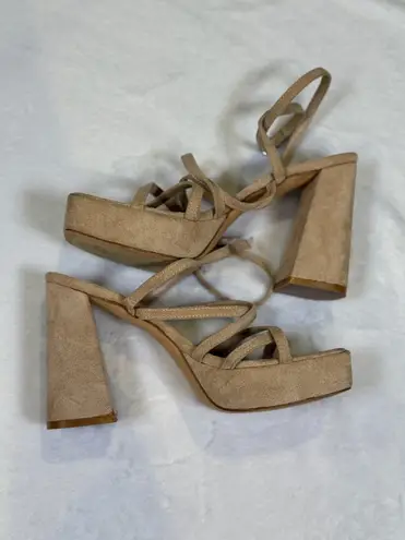 Lulus Heels 6.5 Womens Tan Platform Block Heel Square Toe