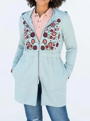 Evy’s Tree NWT Evy's Tree Women’s Anne-Marie Embroidered Hoodie in Dusty Blue Size Small