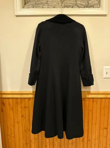 Marvin Richards Vintage Long Wool Coat Double Breasted Black Fur Collar Size 2