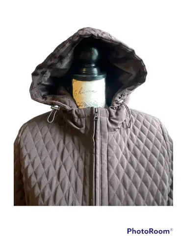Esprit waterproof brown hooded quilted zip up jacket , M