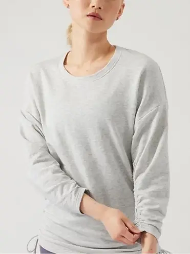 Athleta Lombard Gray Ruched 3/4 Sleeve Crewneck Sweater Sweatshirt Sz S