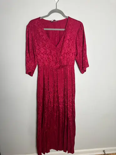 April Cornell Women’s Romantic Jacquard Court Maxi Dress Red Floral Size Large