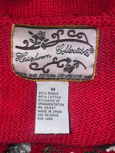 heirloom collectibles Christmas Cardigan Red Embroidered Trees Stockings M