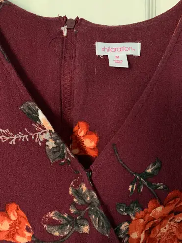 Xhilaration Maroon Wine Fall Autumn Floral Wrap Dress Sz M