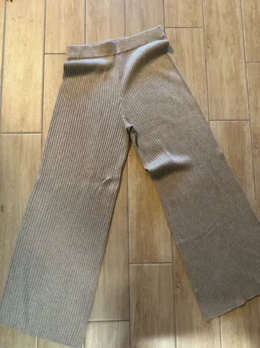 Wide Leg Sweater Pants Tan Size M