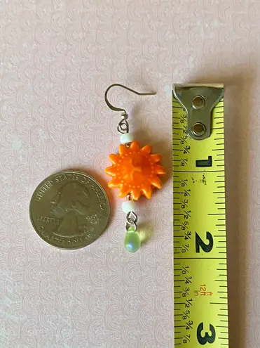 Handmade unique funky cute orange ceramic sun & Czech glass teardrop dangle earrings☀️🌿