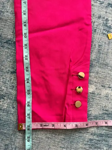 JM Collection Pink Peacock Gold Tone Buttons Straight Leg Pants XS