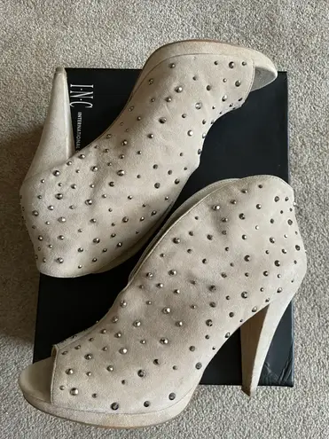 INC I.N.C Beige Studded Suede Booties 