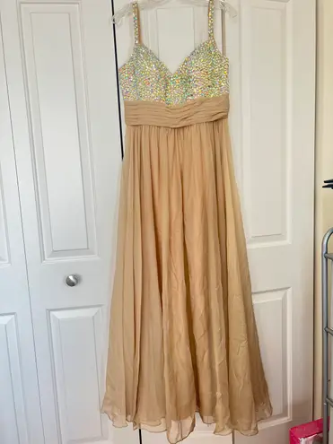 La Femme Sequined Nude Prom Dress