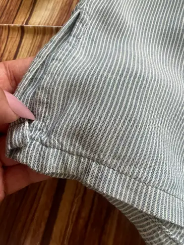 Bandolino Women Long Sleeves V-Neck Beaded Tunic Blue White Striped Blouse Sz M