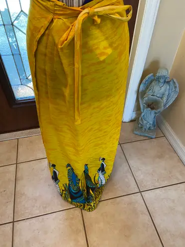 Yellow Swim suite cover up with Tribal print size xl