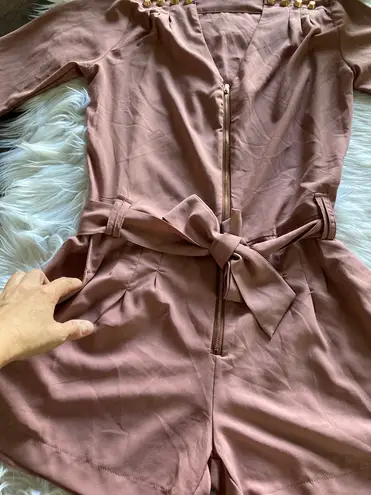 Marie Dusty Rose Studded Long Sleeve Romper Pink