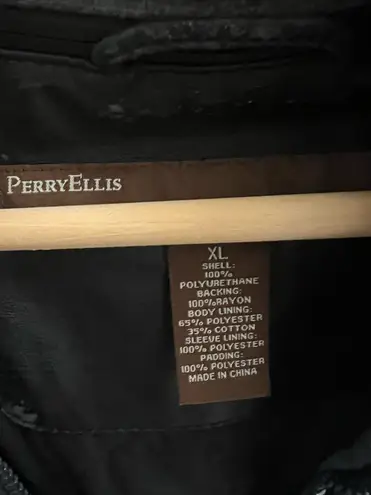 Perry Ellis Men’s Black Faux Leather Hooded Moto Jacket